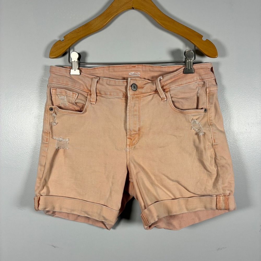 Old Navy Denim Shorts 8 Peach Distressed Cuffed Mid Rise Beach Festival Boho